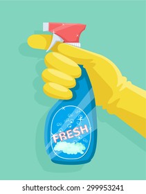 Spray Bottle In Hand. Vector Flat Illustration