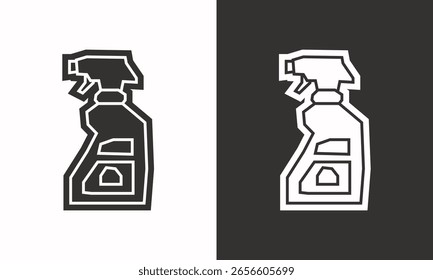 Ícone de garrafa de spray em preto preenchido e branco preenchido recorte estilo