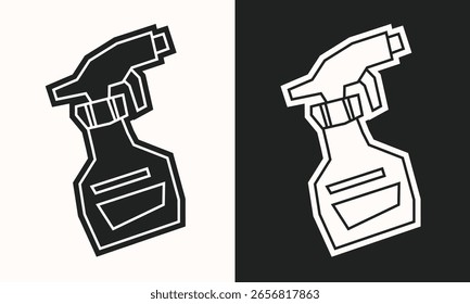 Ícone de garrafa de spray em preto preenchido e branco preenchido recorte estilo
