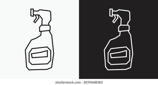Icono de la botella de aerosol en el arte de la línea negra y estilo del recorte del arte de la línea blanca