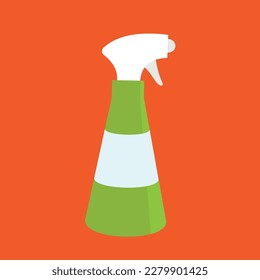 Icono del frasco de pulverización en forma plana. Limpieza de ilustración vectorial sobre fondo naranja.
