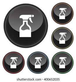 Spray Bottle Icon Glossy Button Icon Set in With Various Color Highlights