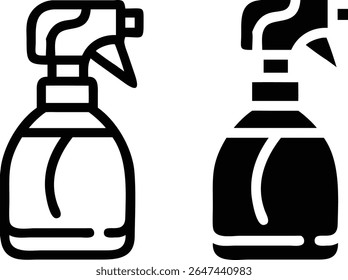 Spray Bottle Icon Set – Black and White Cleaning Tool Symbol Vector Illustration