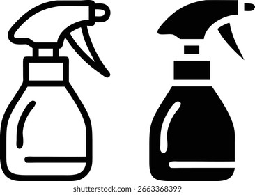 Spray Bottle Icon Set Black White Outline Silhouette Vector Cleaning Illustration