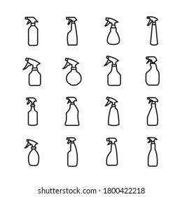 Spray Bottle Icon Set With Outline Style