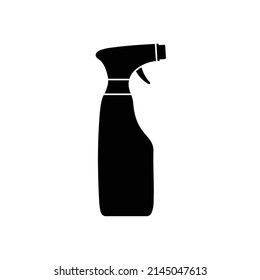 Spray bottle. Bottle spray icon. Silhouette of cleaner isolated on white background. Chemical sprayer in plastic container. Icon for clean, disinfect and wash. Vector.