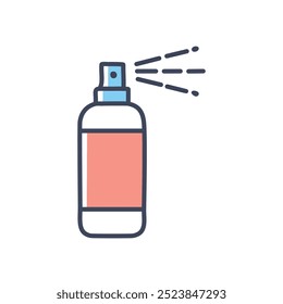 Ícone do frasco de spray. Ilustração de arte de linha simples de um frasco de spray com um efeito de névoa. Ideal para conceitos de higiene, limpeza e design de produtos.