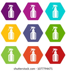 Spray bottle icons 9 set coloful isolated on white for web