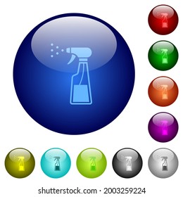 Pulverizar iconos del frasco sobre botones de vidrio redondo en varios colores. Estructura de capas arreglada