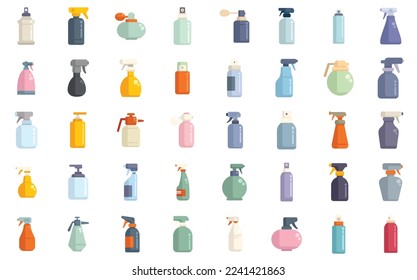 Spray bottle icons set flat vector. Sprayer cleaner. Mist air isolated