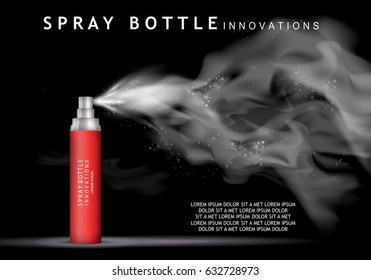 Spray bottle isolated on black background.Premium ads for web site,marketing,social network and blog.Realistic 3d,red color perfume.For poster template,placard,flyer,cover and wallpaper