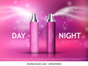 Spray bottle isolated on pink background.Premium ads for web site,marketing,social network and blog.Realistic 3d color perfume.For poster template,placard,flyer,cover and wallpaper