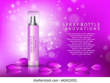 Spray bottle isolated on purple background.Premium ads for web site,marketing,social network and blog.Realistic 3d color perfume.For poster template,placard,flyer,cover and wallpaper