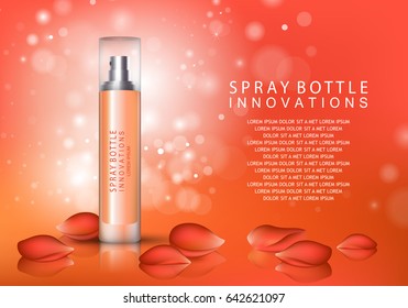 Spray bottle isolated on red background.Premium ads for web site,marketing,social network and blog.Realistic 3d color perfume.For poster template,placard,flyer,cover and wallpaper