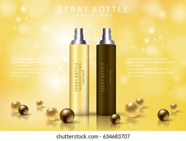 Spray bottle isolated on yellow background.Premium ads for web site,marketing,social network and blog.Realistic 3d color perfume.For poster template,placard,flyer,cover and wallpaper