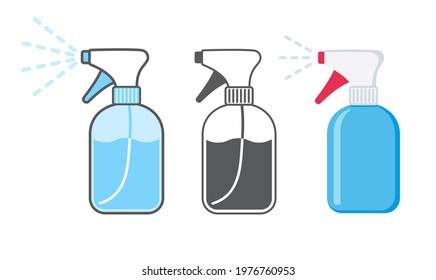 Spray bottle line icon, spray bottle with liquid or alcohol mist spraying vector illustration