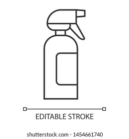 Spray bottle linear icon. Dump sprayer for hair. Hairdressing instrument. Hairstyling. Hairstylist accessory. Thin line illustration. Contour symbol. Vector isolated outline drawing. Editable stroke
