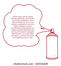spray bottle lines with gas cloud and text, vector illustration
