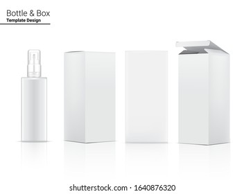 Spray Bottle Mock up Realistic Cosmetic and Box for Skincare Product on White Background Illustration. Health Care and Medical Concept Design.