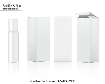 Spray Bottle Mock up Realistic Cosmetic and Box for Skincare Product on White Background Illustration. Health Care and Medical Concept Design.