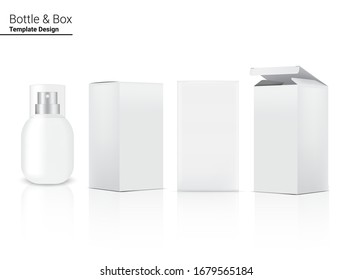 Spray Bottle Mock up Realistic Cosmetic and Box for Skincare Product or medicine on White Background Illustration. Health Care and Medical Concept Design.