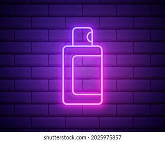 spray bottle neon light sign vector. Glowing bright icon spray bottle sign. symbol illustration isolated on brick wall.