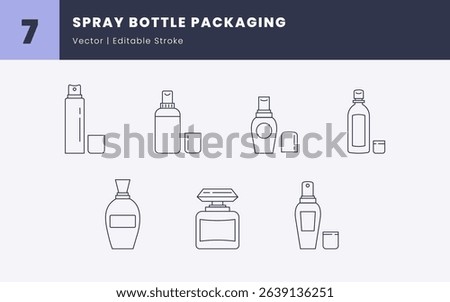 Spray Bottle Packaging Icons - Editable Stroke | Cosmetic Bottles for Branding and Product Design | Perfume, Toner, Body Mist, and Skincare Spray Line Icons