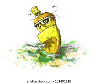 Spray bottle of paint on a dirty background. Vector illustration.