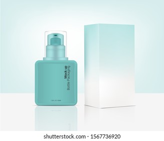 Spray Bottle Pump Mock up Realistic Organic Cosmetic and Box for Skincare Product Background Illustration. Health Care and Medical Concept Design.