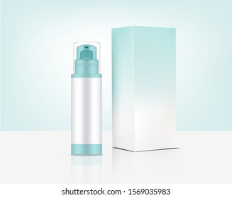 Spray Bottle Pump Mock up Realistic Organic Cosmetic and Box for Skincare Product Background Illustration. Health Care and Medical Concept Design.
