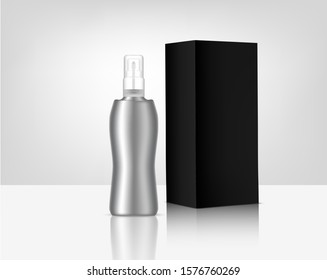Spray Bottle Pump Mock up Realistic Organic Cosmetic and Box for Skincare Product Background Illustration. Health Care and Medical Concept Design.