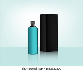Spray Bottle Pump Mock up Realistic Organic Cosmetic and Box for Skincare Product Background Illustration. Health Care and Medical Concept Design.