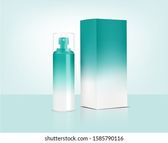 Spray Bottle Pump Mock up Realistic Organic Cosmetic and Pastel Box for Skincare Product Background Illustration. Health Care and Medical Concept Design.