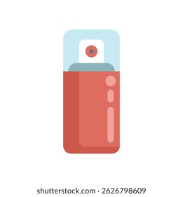 Spray bottle with a red body and a transparent top is standing upright, likely containing cosmetics or chemicals