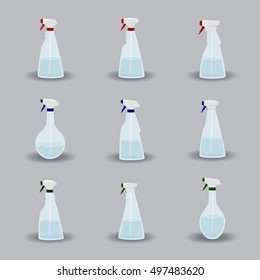 Spray bottle set isolated on gray background, vector illustration 