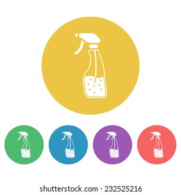 spray bottle set vector colored round icons
