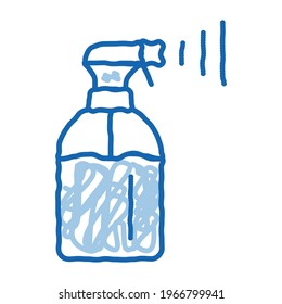 vector de icono de esbozo del frasco de spray. Señal del frasco de pulverización de la línea azul del doodle dibujada a mano. ilustración de símbolo aislado