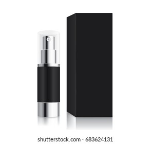 Spray bottle small size black color and box. Ideal for Cosmetic container template and other.