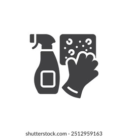 Botella de aerosol, esponja y guantes de limpieza icono de Vector. cartel plano lleno para el concepto móvil y el Diseño web. Icono de glifo de Suministros de limpieza. Símbolo, ilustración del logotipo. Gráficos de Vector