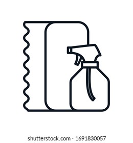 spray bottle and tissue line style icon design, Cleaning service wash home hygiene equipment domestic interior housework and housekeeping theme Vector illustration