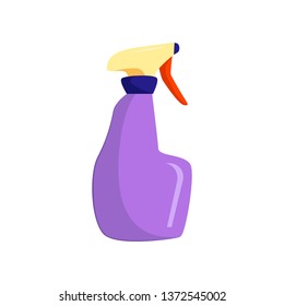 Spray bottle. Violet plastic container, detergent, window cleaner.  