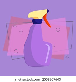 Spray bottle. Violet plastic container, detergent, window cleaner. Vector illustration can be used for topics like waste sorting, cleaning, plastic garbage