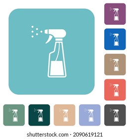 Spray bottle white flat icons on color rounded square backgrounds