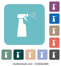 Spray bottle white flat icons on color rounded square backgrounds