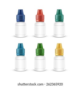 Spray Bottle White Plastic Packaging Container Set. Medical Cosmetic Care. Blank Isolated Vector Illustration
