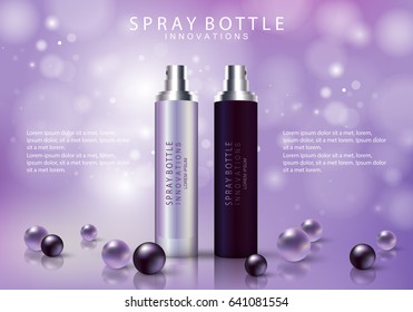 Spray bottles isolated on purple background. 