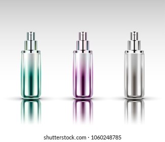 Spray bottles set  cosmetic container mockup in different colors in 3d illustration