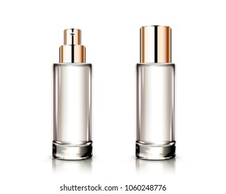 Spray bottles set, exquisite cosmetic container mockup for design uses in 3d illustration