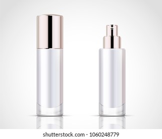 Spray bottles set, pearl white cosmetic container mockup for design uses in 3d illustration