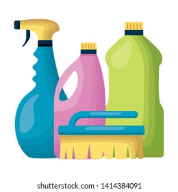 spray brush bottles spring cleaning tools vector illustration